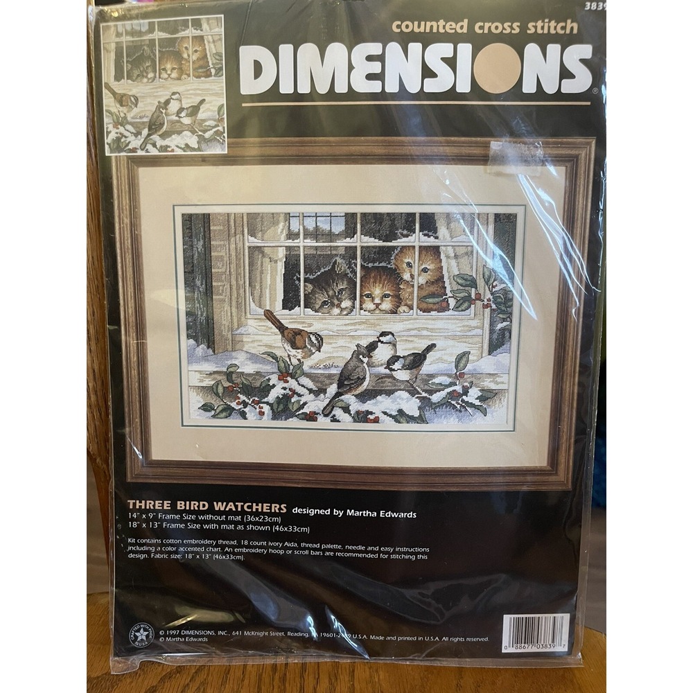 Dimensions cross stitch kit Three Bird Watchers Cat Bird 3839 Vintage